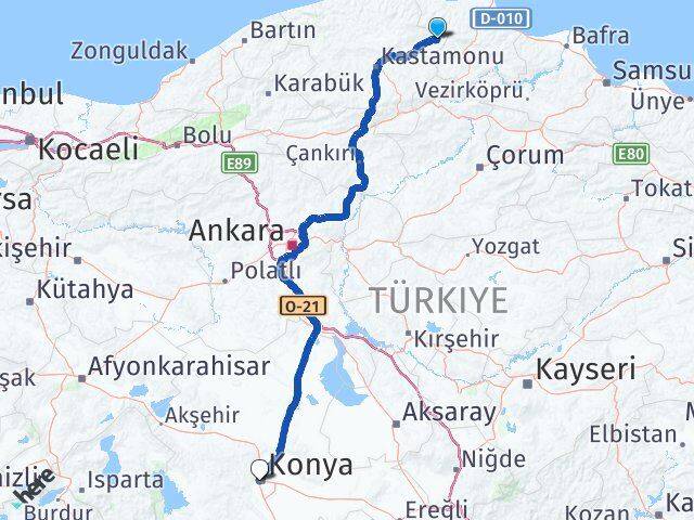 Kastamonu Hanönü Konya Arası Kaç Km - Yol Haritası