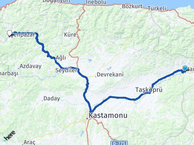 Kastamonu Hanönü Şenpazar Arası Kaç Km - Yol Haritası