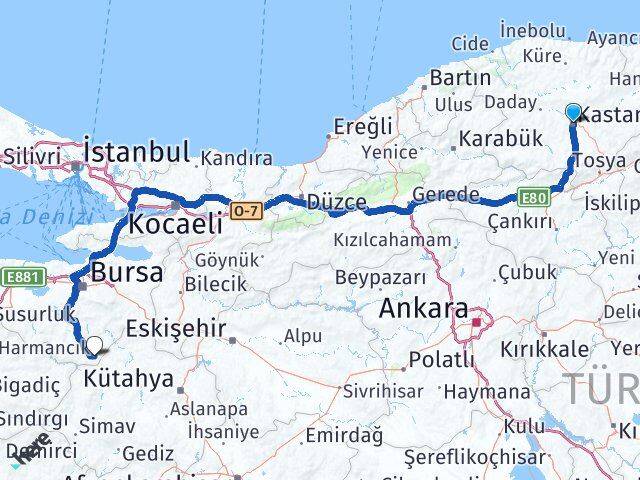 Kastamonu Harmancık Bursa Arası Kaç Km - Yol Haritası