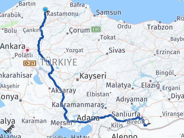 Kastamonu Harran Şanlıurfa Arası Kaç Km - Yol Haritası