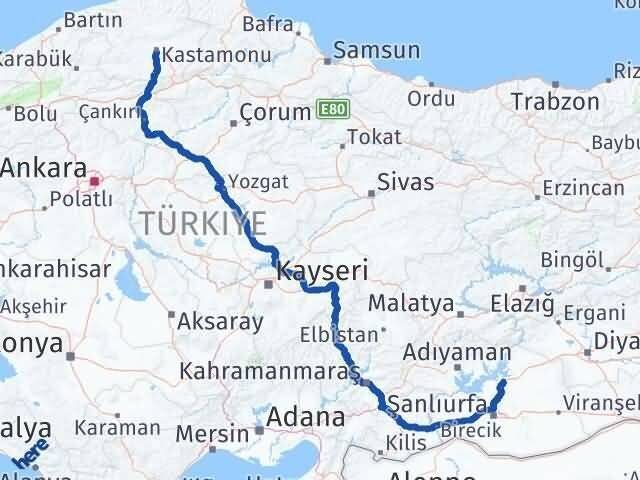 Kastamonu Hilvan Şanlıurfa Arası Kaç Km - Yol Haritası