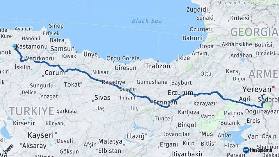 Kastamonu Iğdır Arası Kaç Km - Yol Haritası