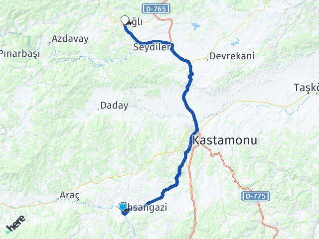 Kastamonu İhsangazi Ağlı Arası Kaç Km - Yol Haritası