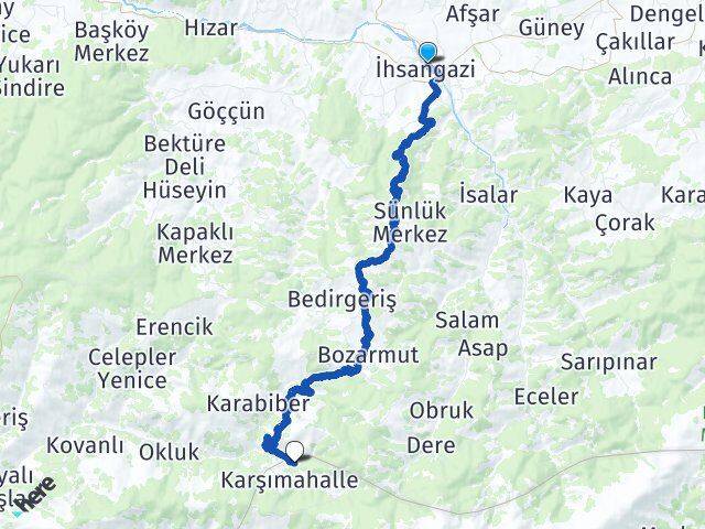 Kastamonu İhsangazi Balcı Ilgaz Çankırı Arası Kaç Km - Yol Haritası