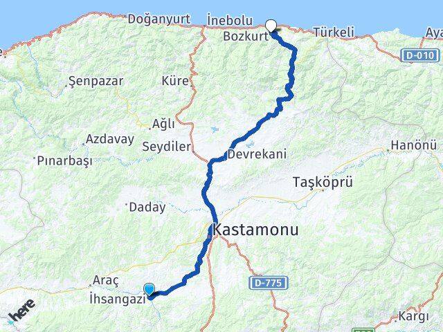 Kastamonu İhsangazi Bozkurt Arası Kaç Km - Yol Haritası
