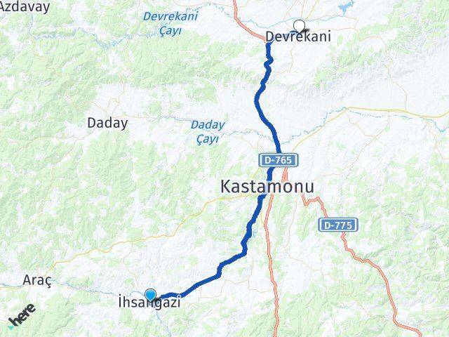 Kastamonu İhsangazi Devrekani Arası Kaç Km - Yol Haritası
