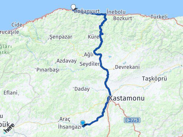 Kastamonu İhsangazi Doğanyurt Arası Kaç Km - Yol Haritası