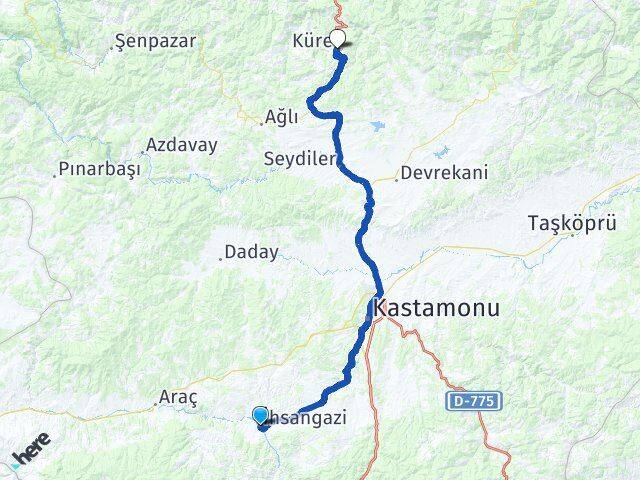 Kastamonu İhsangazi Küre Arası Kaç Km - Yol Haritası