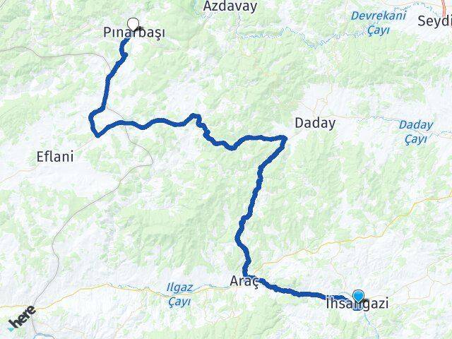 Kastamonu İhsangazi Pınarbaşı Arası Kaç Km - Yol Haritası