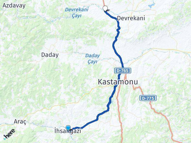Kastamonu İhsangazi Seydiler Arası Kaç Km - Yol Haritası