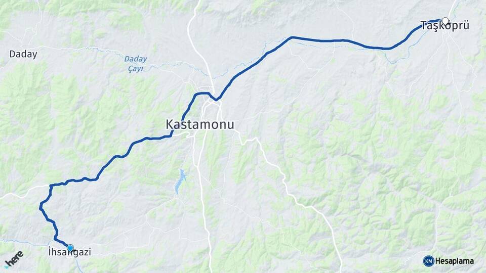Kastamonu İhsangazi Taşköprü Arası Kaç Km - Yol Haritası