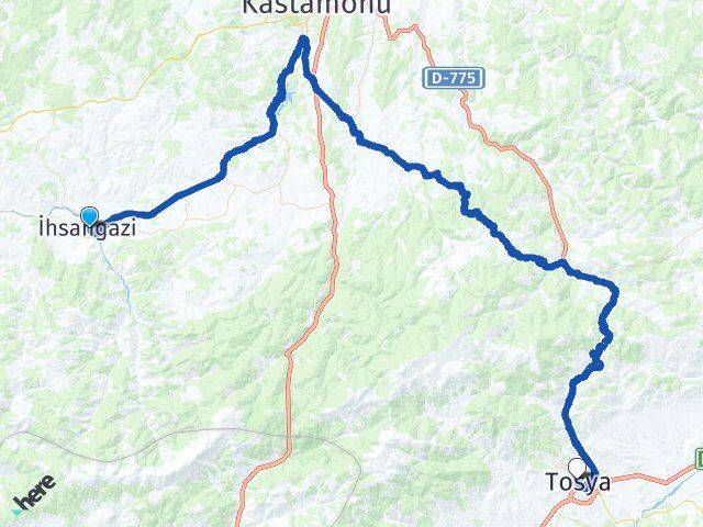 Kastamonu İhsangazi Tosya Arası Kaç Km - Yol Haritası