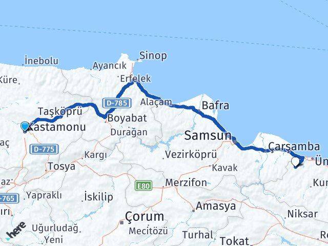 Kastamonu İkizce Ordu Arası Kaç Km - Yol Haritası