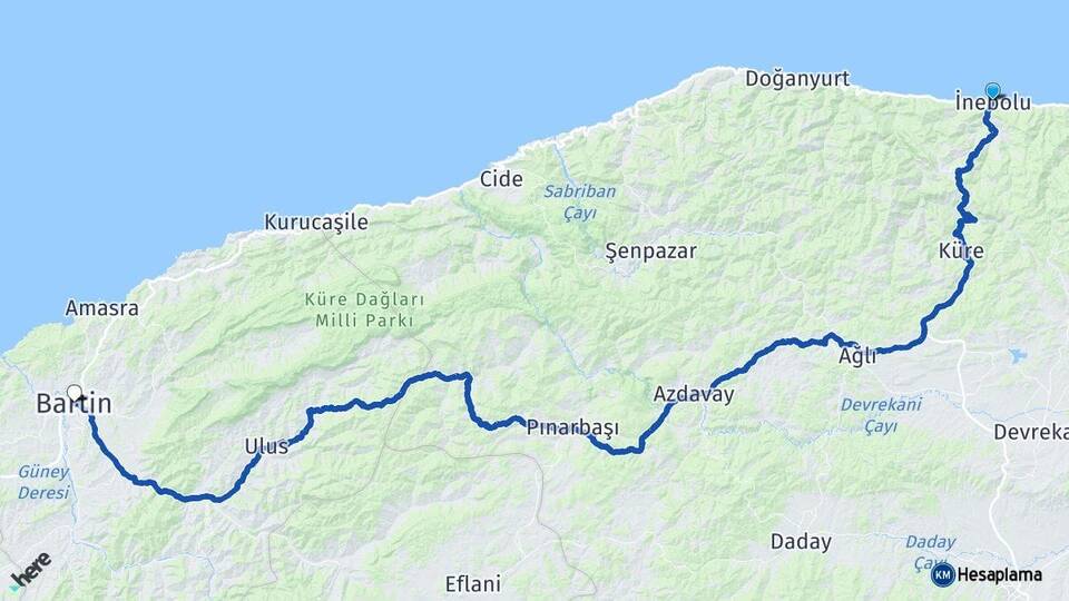 Kastamonu İnebolu Bartın Arası Kaç Km - Yol Haritası