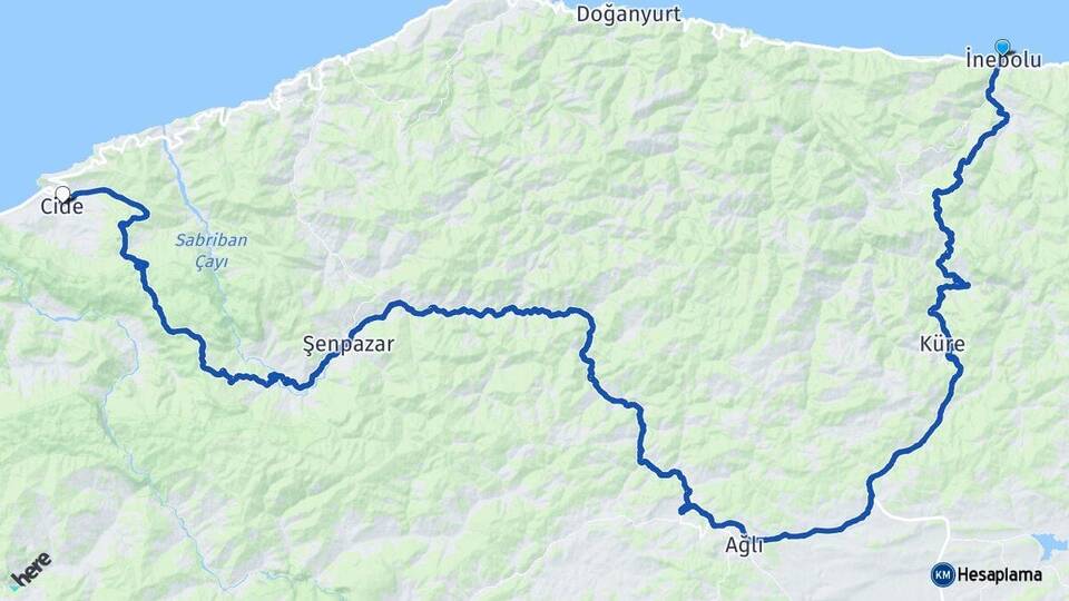 Kastamonu İnebolu Cide Arası Kaç Km - Yol Haritası