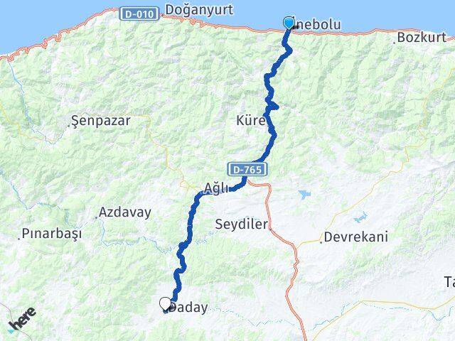 Kastamonu İnebolu Daday Arası Kaç Km - Yol Haritası