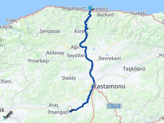 Kastamonu İnebolu İhsangazi Arası Kaç Km - Yol Haritası