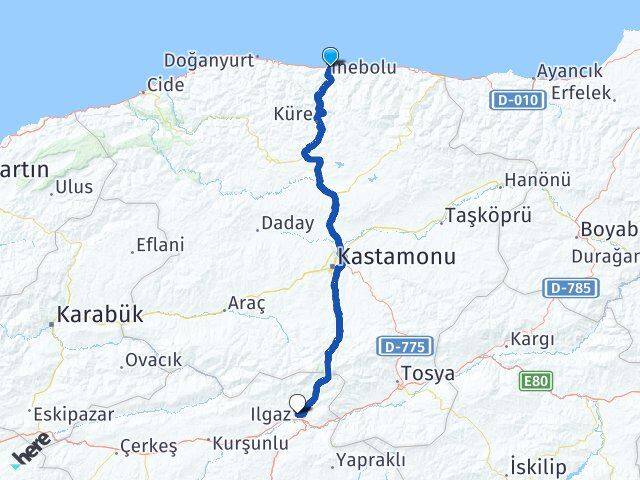 Kastamonu İnebolu Ilgaz Çankırı Arası Kaç Km - Yol Haritası