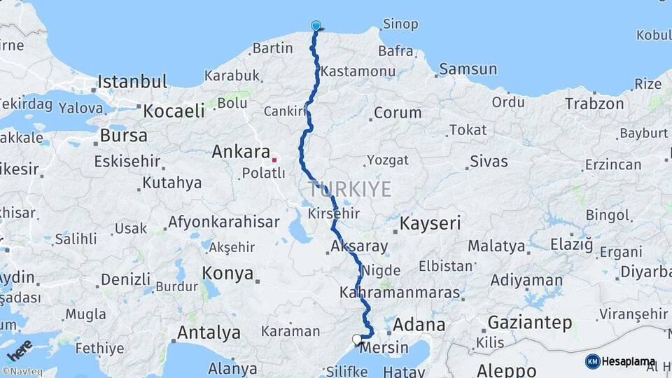 Kastamonu İnebolu Mersin Arası Kaç Km - Yol Haritası