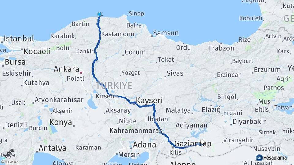 Kastamonu İnebolu Şanlıurfa Arası Kaç Km - Yol Haritası