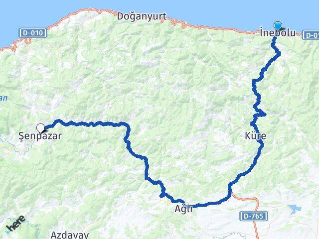 Kastamonu İnebolu Şenpazar Arası Kaç Km - Yol Haritası