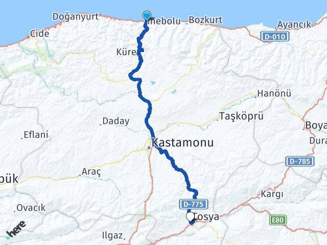 Kastamonu İnebolu Tosya Arası Kaç Km - Yol Haritası