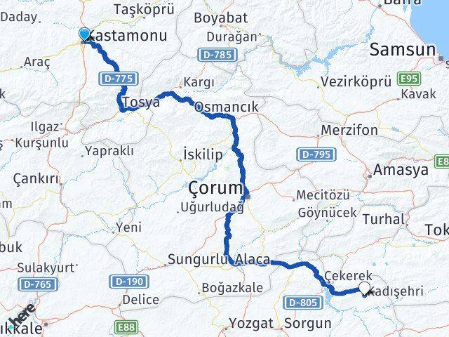 Kastamonu Kadışehri Yozgat Arası Kaç Km - Yol Haritası