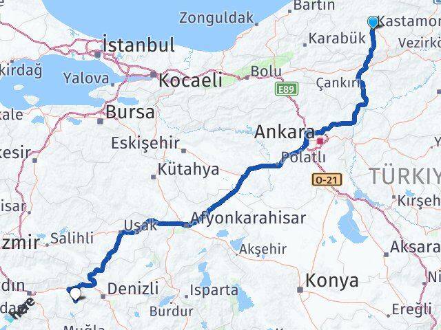 Kastamonu Karacasu Aydın Arası Kaç Km - Yol Haritası