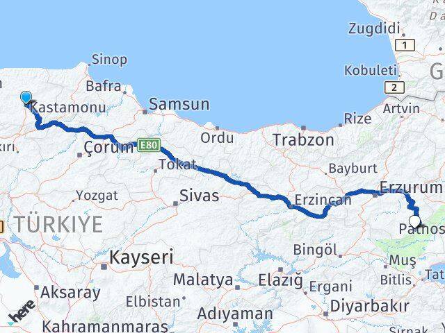 Kastamonu Karaçoban Erzurum Arası Kaç Km - Yol Haritası