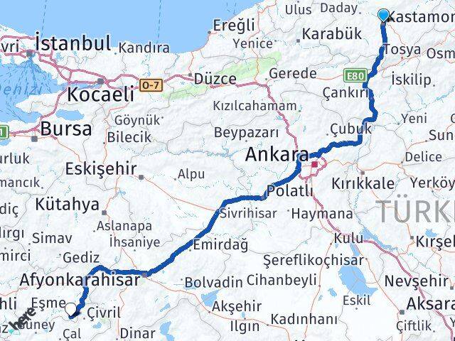 Kastamonu Karahallı Uşak Arası Kaç Km - Yol Haritası