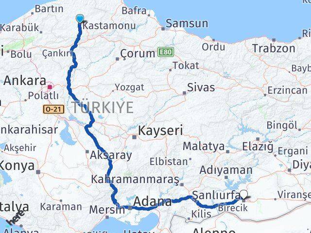 Kastamonu Karaköprü Şanlıurfa Arası Kaç Km - Yol Haritası