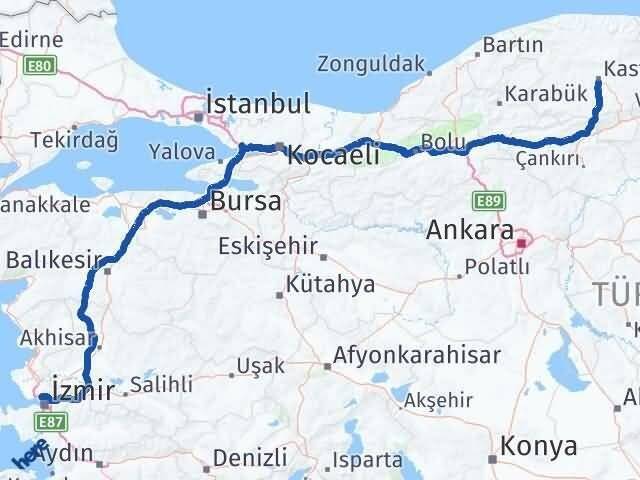 Kastamonu Karşıyaka İzmir Arası Kaç Km - Yol Haritası