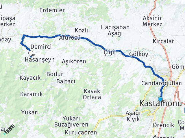 Kastamonu Kayabağı Daday Arası Kaç Km - Yol Haritası