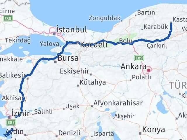 Kastamonu Kemalpaşa İzmir Arası Kaç Km - Yol Haritası