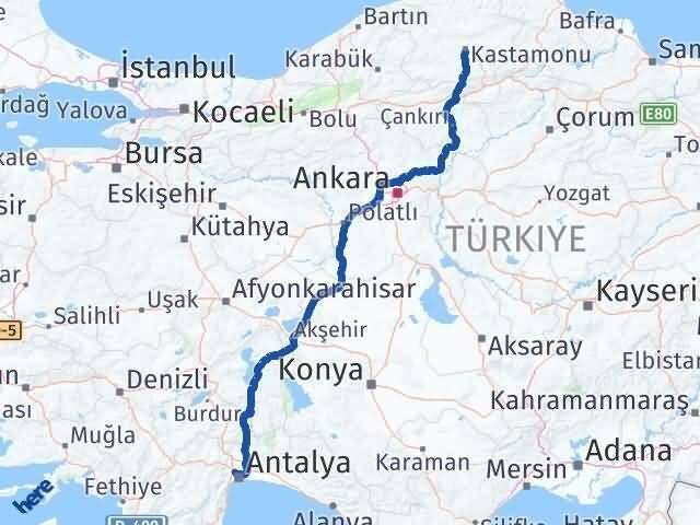 Kastamonu Kepez Antalya Arası Kaç Km - Yol Haritası