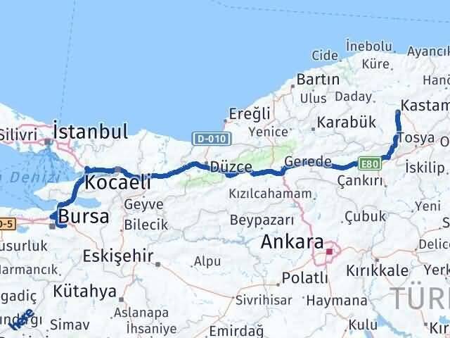Kastamonu Kestel Bursa Arası Kaç Km - Yol Haritası