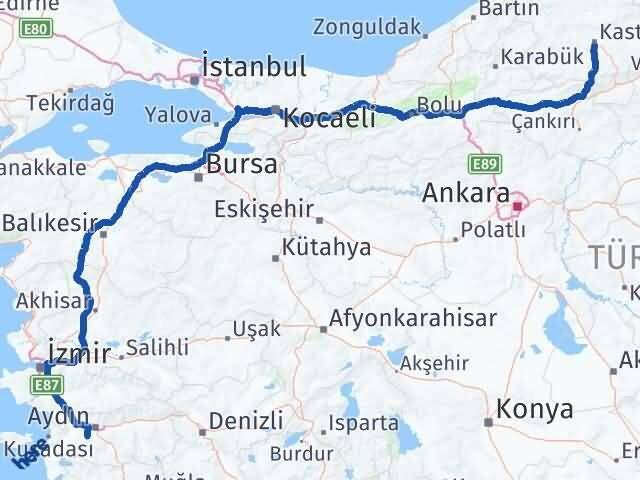 Kastamonu Koçarlı Aydın Arası Kaç Km - Yol Haritası