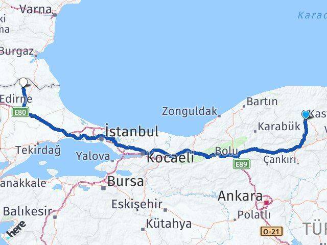 Kastamonu Kofçaz Kırklareli Arası Kaç Km - Yol Haritası