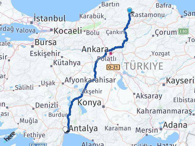 Kastamonu Konyaaltı Antalya Arası Kaç Km - Yol Haritası