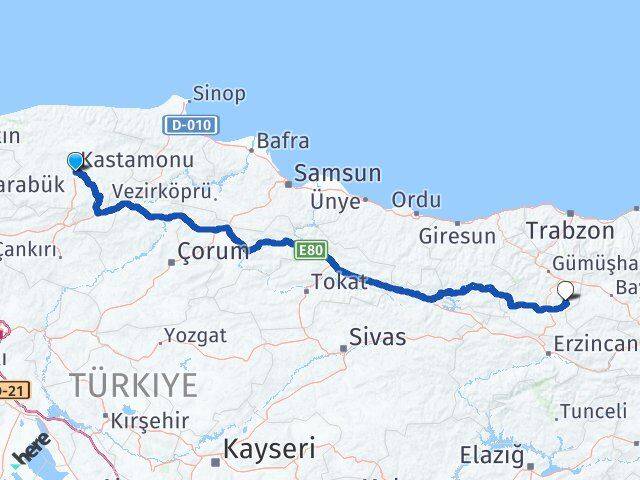 Kastamonu Köse Gümüşhane Arası Kaç Km - Yol Haritası