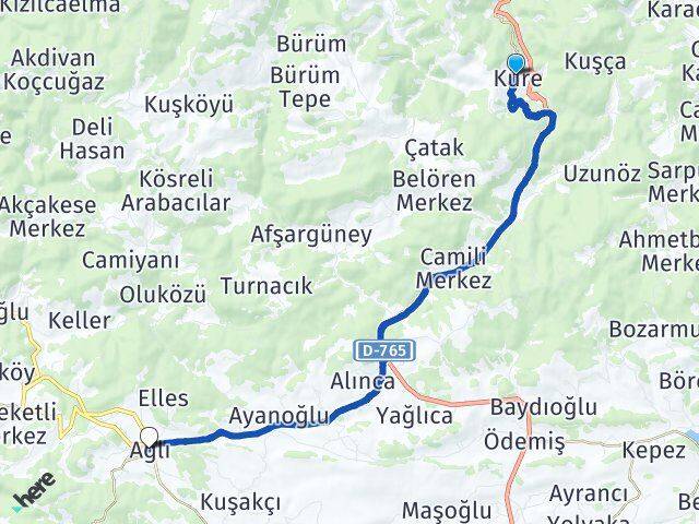 Kastamonu Küre Ağlı Arası Kaç Km - Yol Haritası