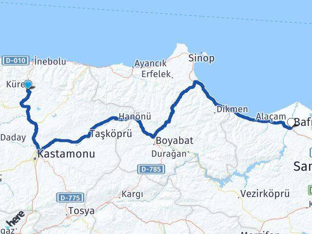 Kastamonu Küre Bafra Samsun Arası Kaç Km - Yol Haritası