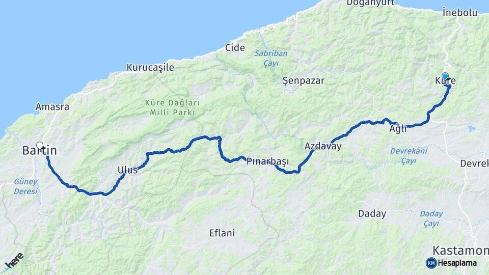 Kastamonu Küre Bartın Arası Kaç Km - Yol Haritası