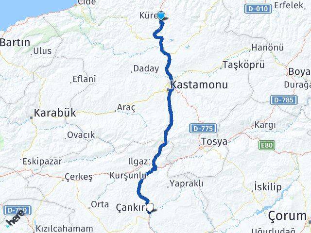 Kastamonu Küre Çankırı Arası Kaç Km - Yol Haritası