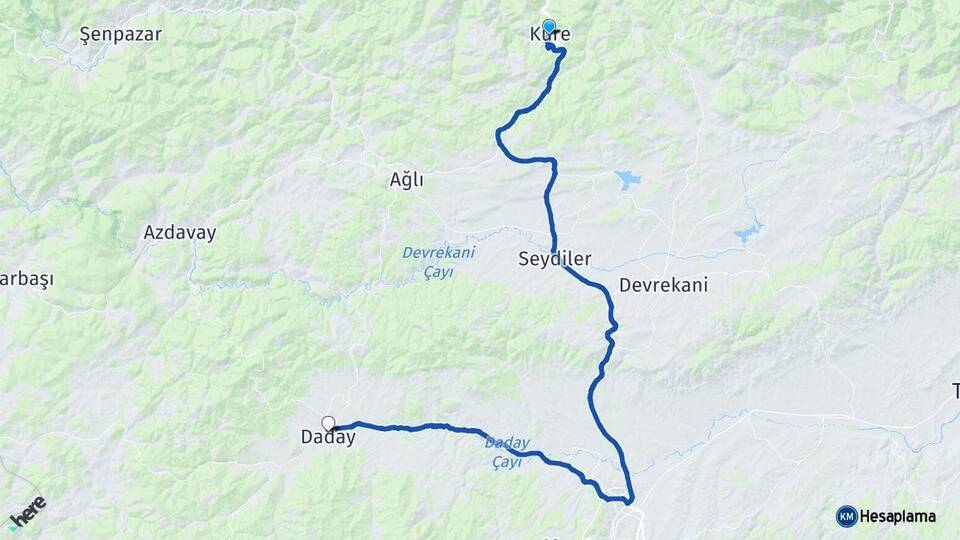 Kastamonu Küre Daday Arası Kaç Km - Yol Haritası