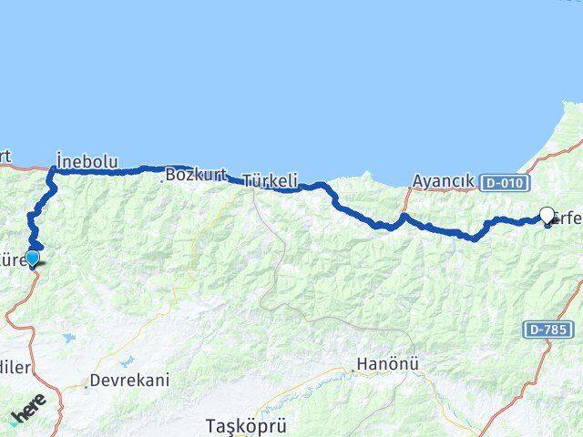 Kastamonu Küre Erfelek Sinop Arası Kaç Km - Yol Haritası