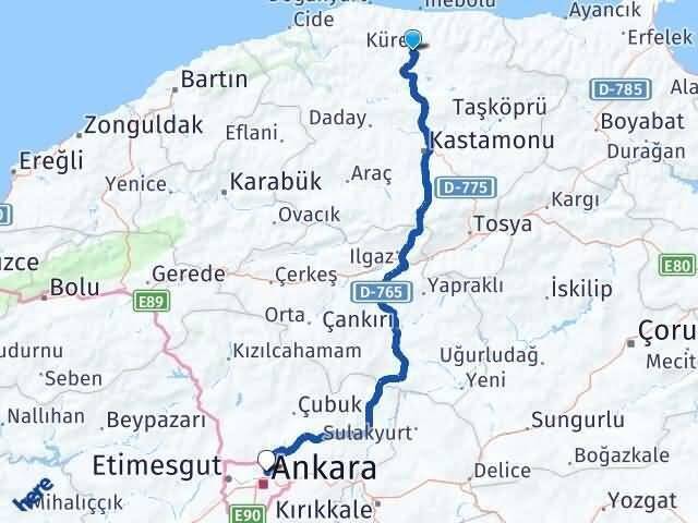 Kastamonu Küre Keçiören Ankara Arası Kaç Km - Yol Haritası