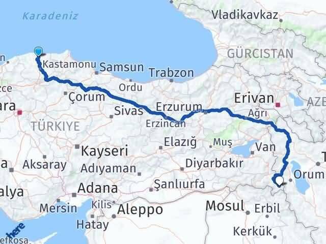 Kastamonu Küre Şemdinli Hakkari Arası Kaç Km - Yol Haritası