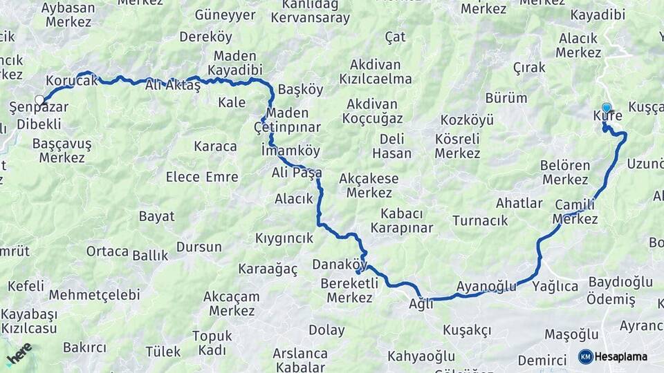 Kastamonu Küre Şenpazar Arası Kaç Km - Yol Haritası