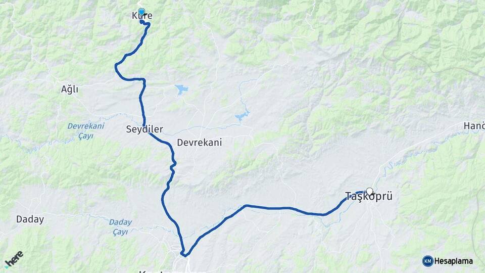 Kastamonu Küre Taşköprü Arası Kaç Km - Yol Haritası